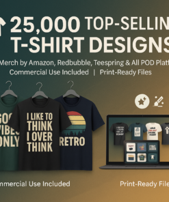 25,000 Top Selling Tshirt Designs for Merch by Amazon & POD Platforms